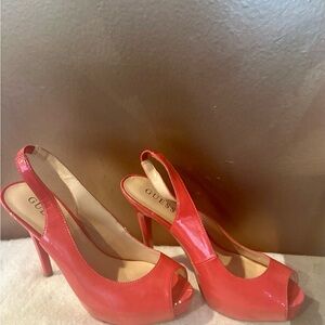 Guess coral red peep-toe heels